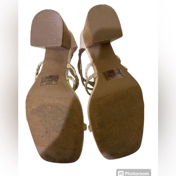 JOIE Felina Taupe Cream Suede Braided Strappy Sandals Chucky Block Heel Zip Back - Picture 10 of 10